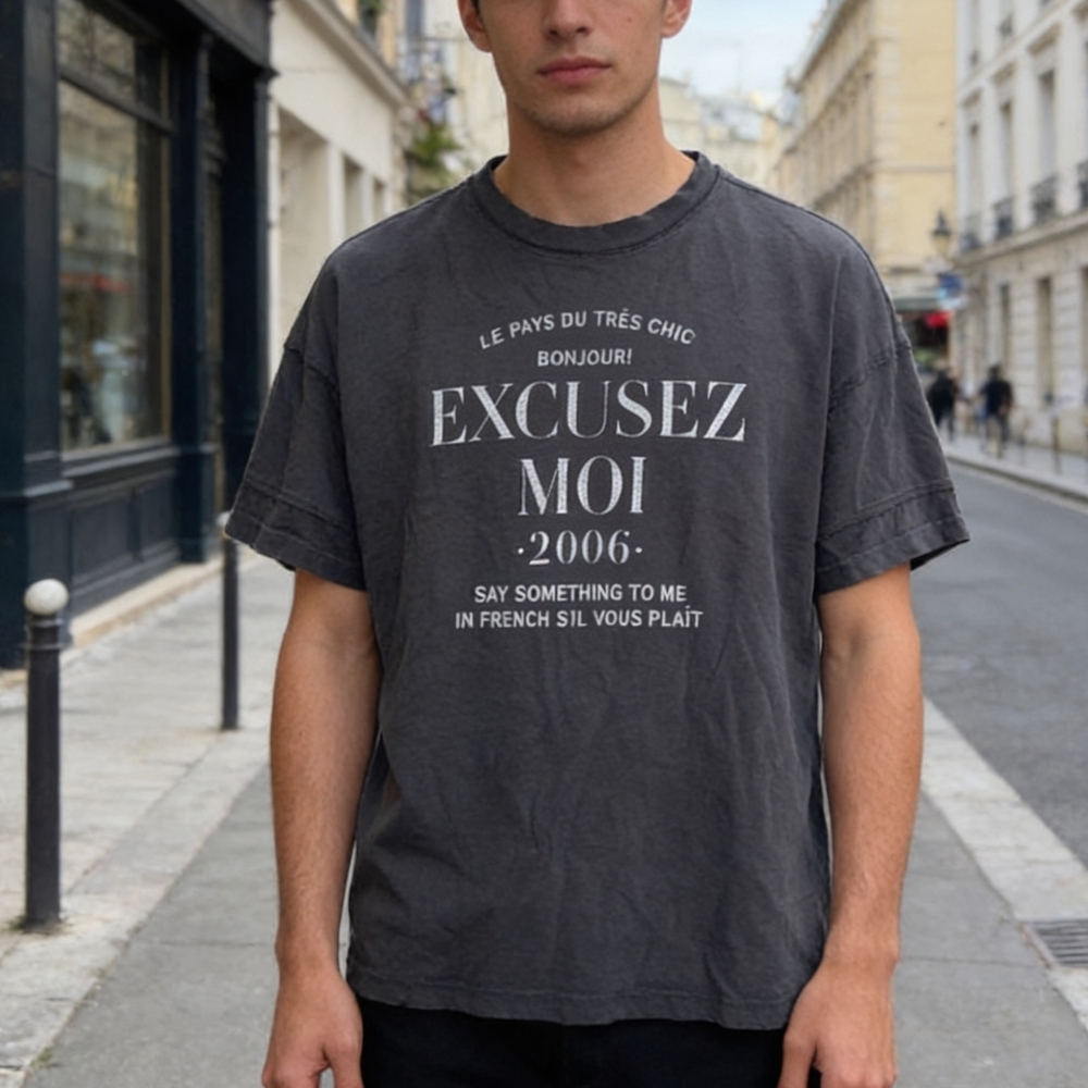 Aerie Charcoal Graphic Tee “Excusez Moi 2006” T-Shirt Size Small